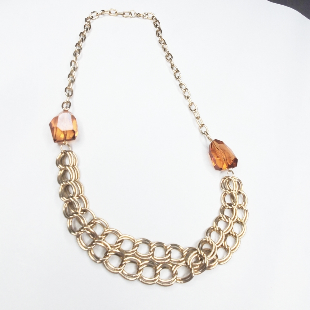 5/$25 Gold Tone Chain Link Chunky Topaz Necklace